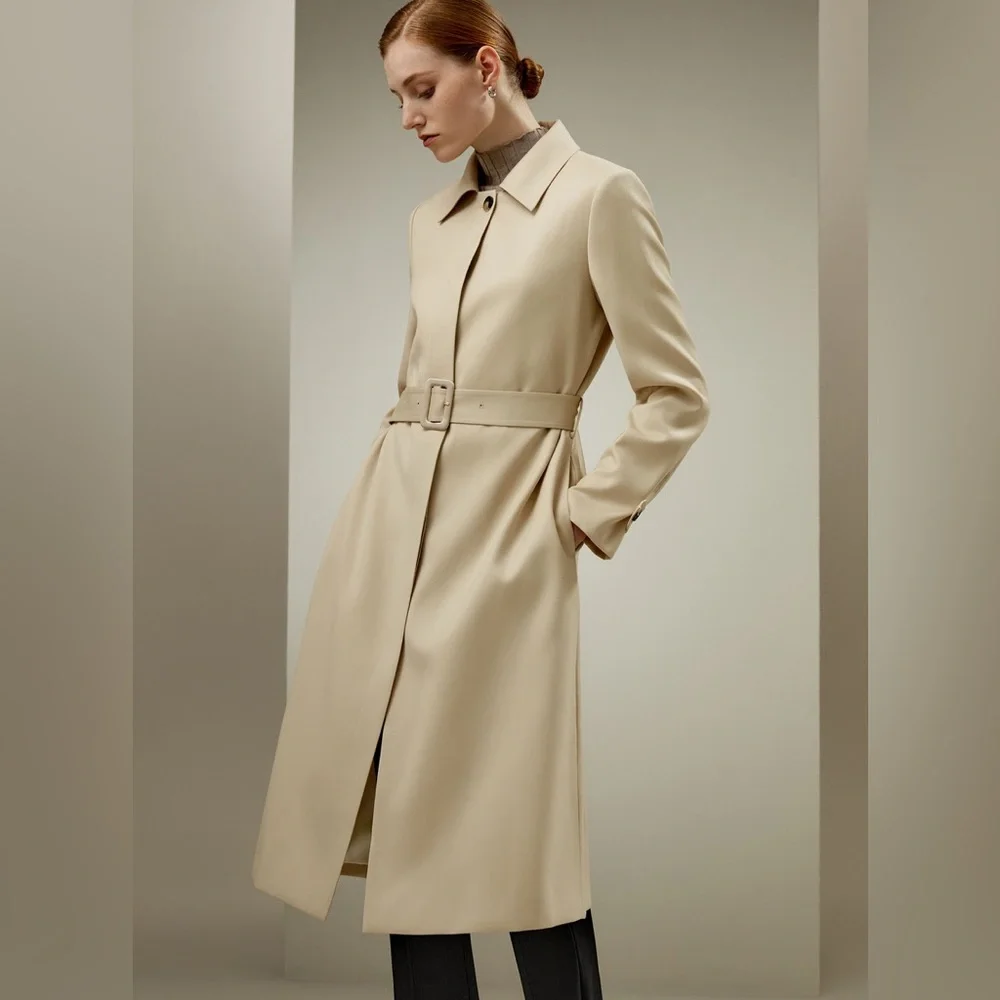 NWOT! Lilysilk | Silk-Wool Blend Water Repellent Classic Trench Coat | Khaki | L - Picture 2 of 13